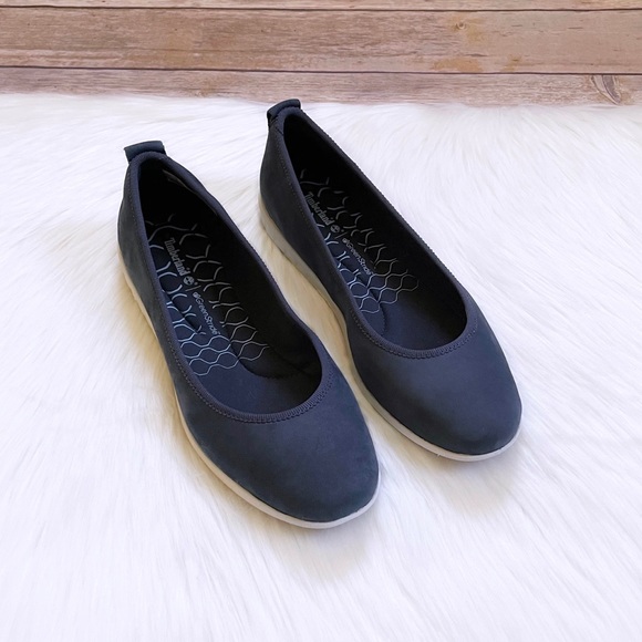 Timberland Women’s Bradstreet Ultra Bal Navy Nubuck Leather Ballerina Flats - Picture 3 of 6